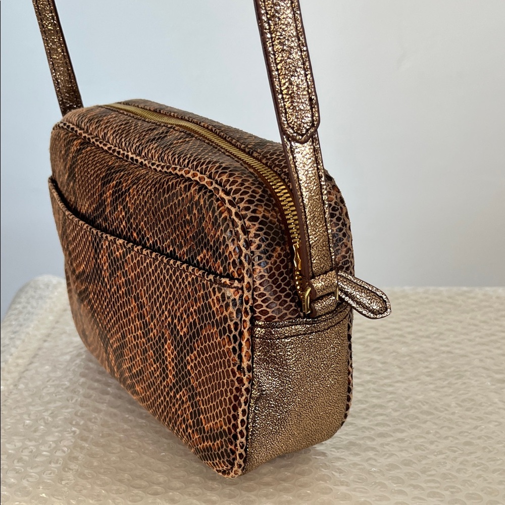 G.I.L.I. Textured Gold/Snakeskin Print Crossbody with Matching Card Holder